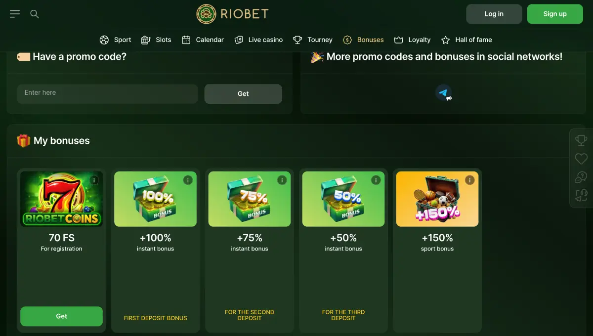 Bonuses at Riobet online casino