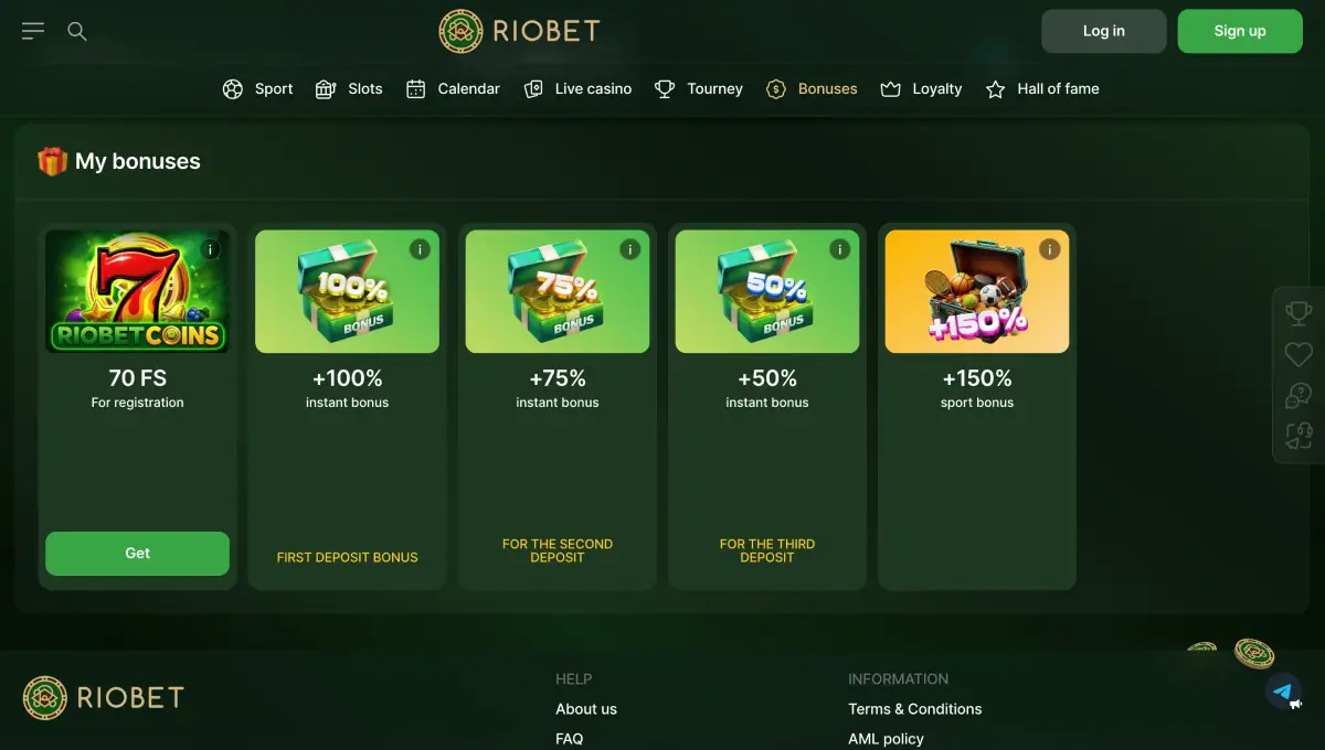 Bonuses for new players at Riobet Casino