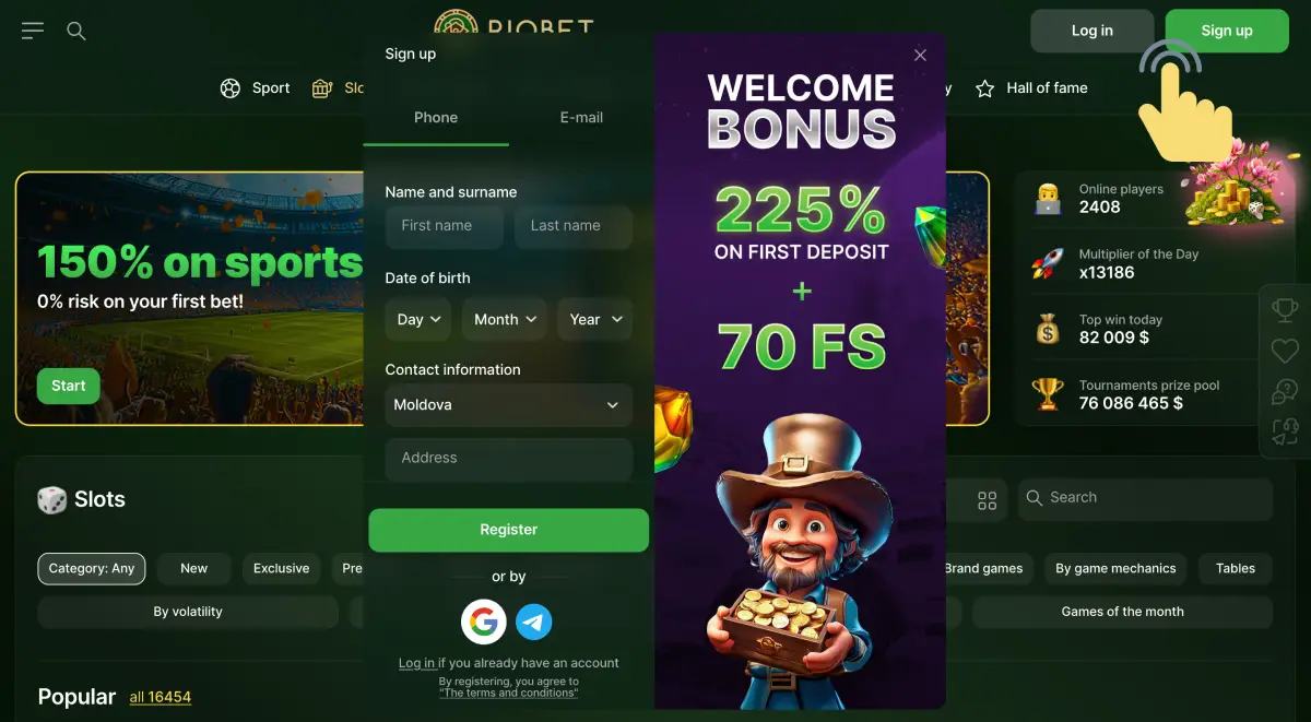 Visit the Riobet casino website and create an account