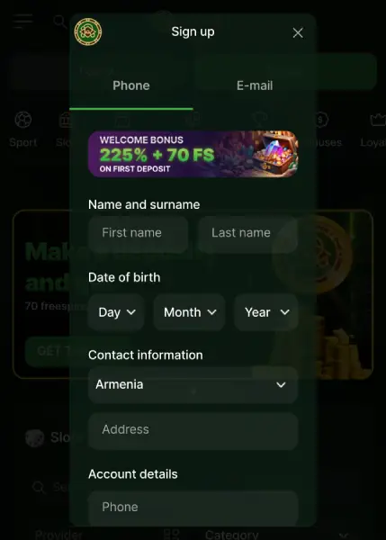The mobile version of Riobet Online Casino