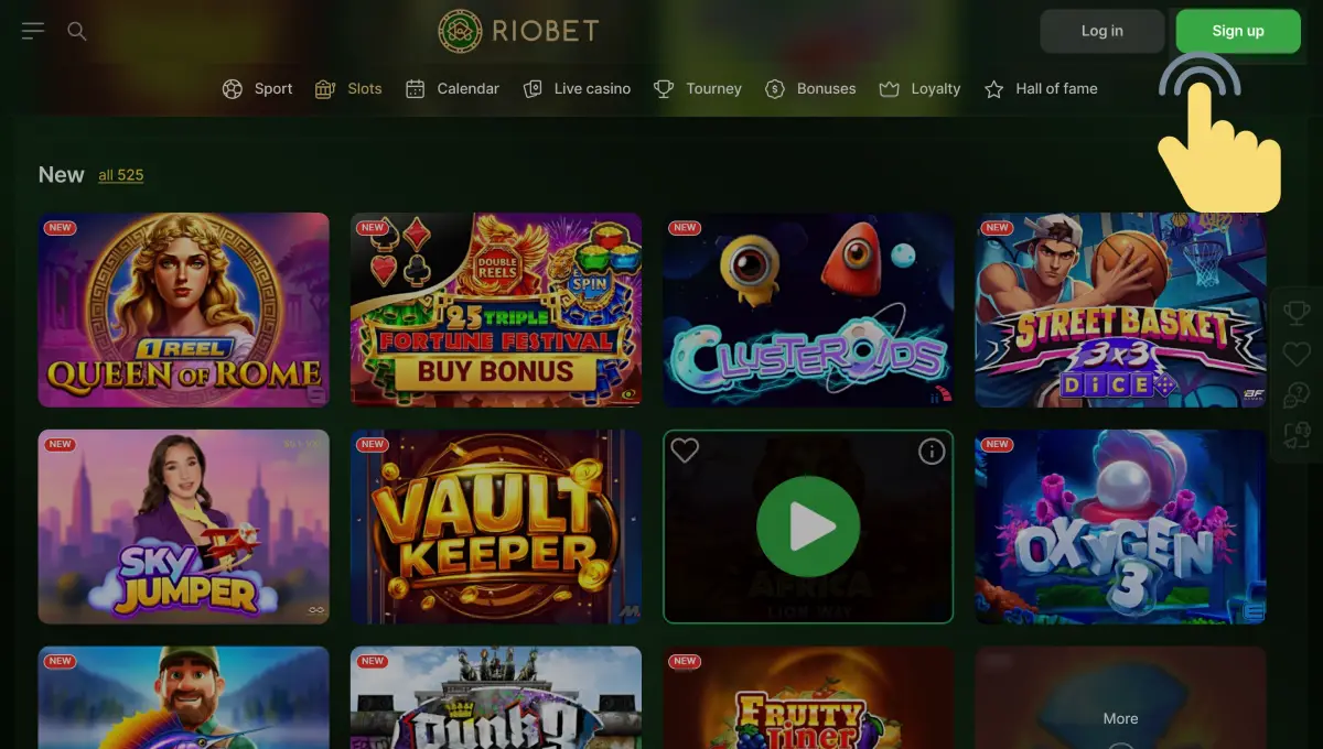 Sign up on the official Riobet casino website